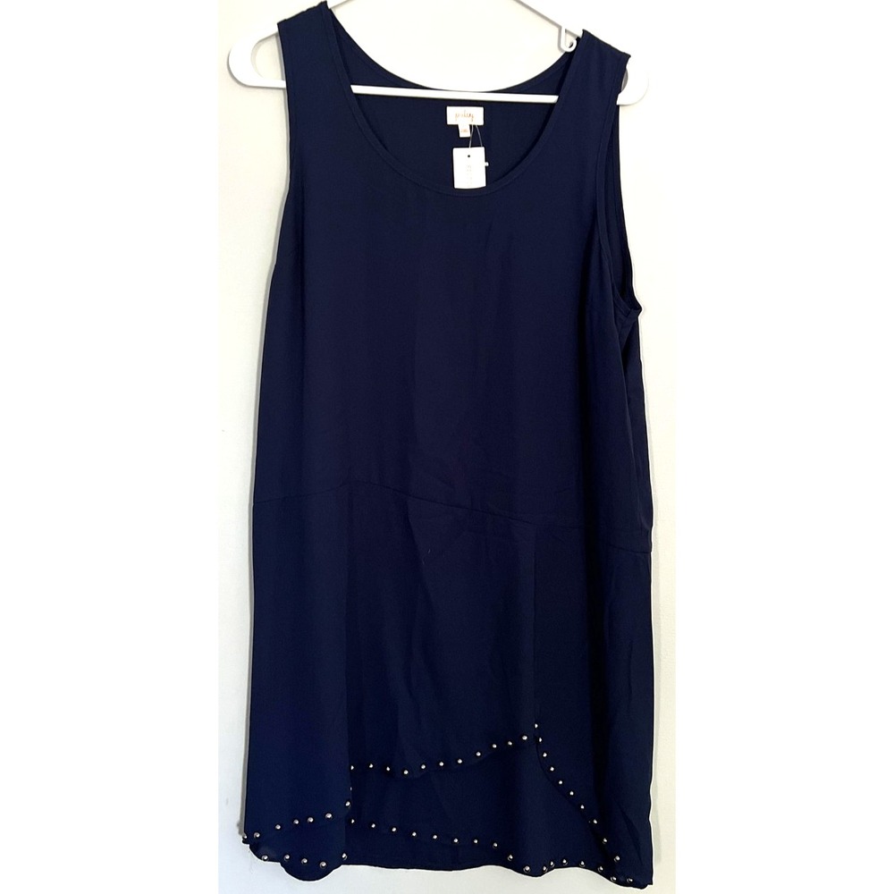 Pixley Reana Dress Womens Large Navy Sleeveless Shift Stud Hem Stitch Fix NWT